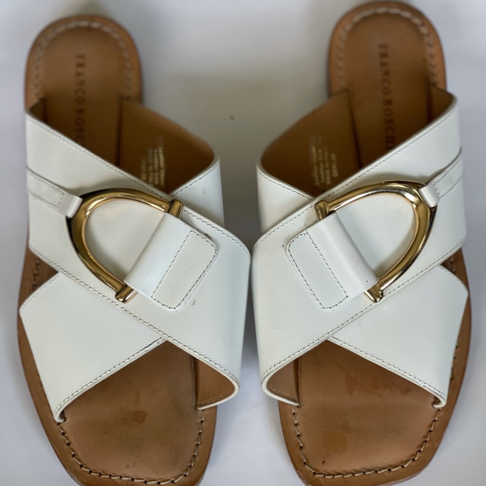 White sandals with gold detailing US 8